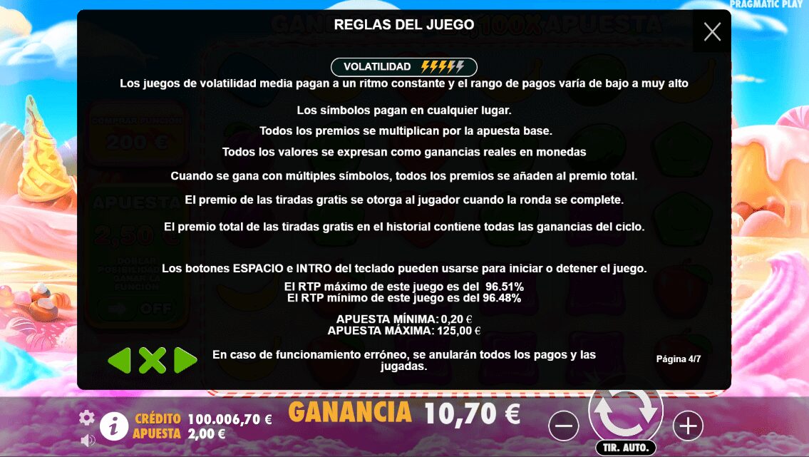 Sweet Bonanza - Reglas del Juego